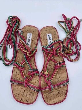 Steven Madden Pink Multicolor Lace Up Tie Gladiator Sensible Sandals NWT Size 6